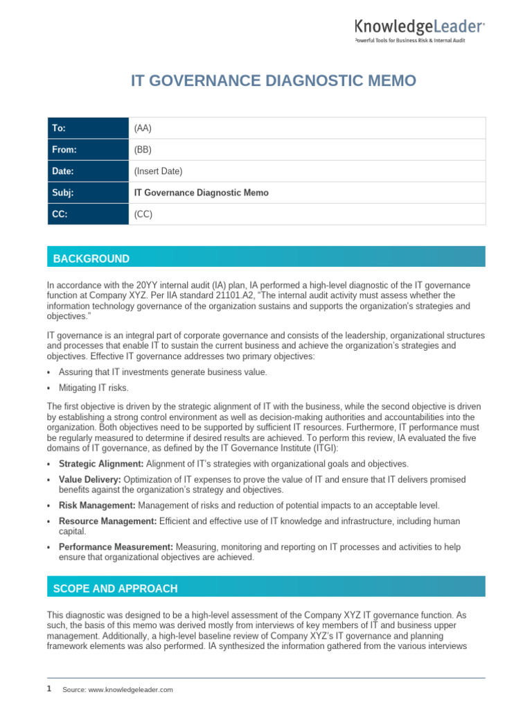 IT Governance Diagnostic Overview | PDF | Internal Audit | Governance