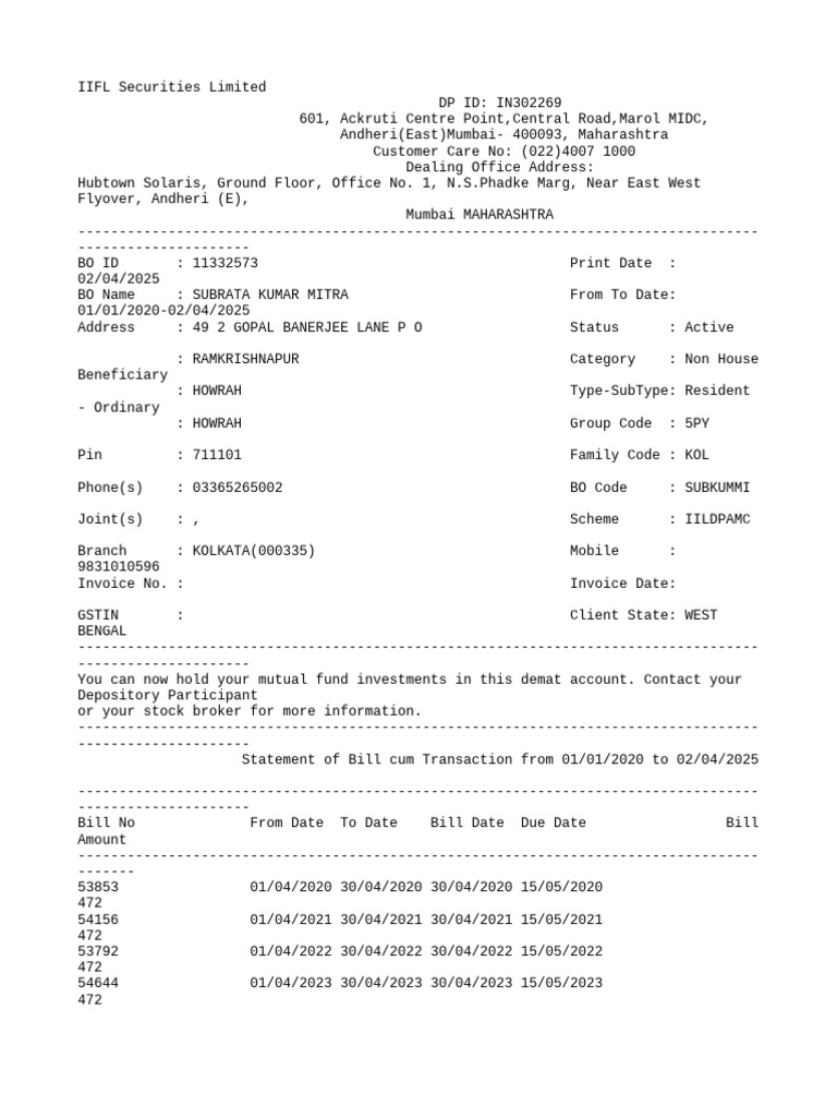 IIFL Securities Transaction Statement | PDF | Investing | Banking