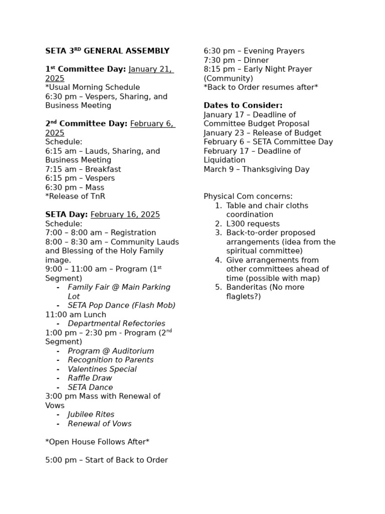 SETA 3rd General Assembly Schedule | PDF