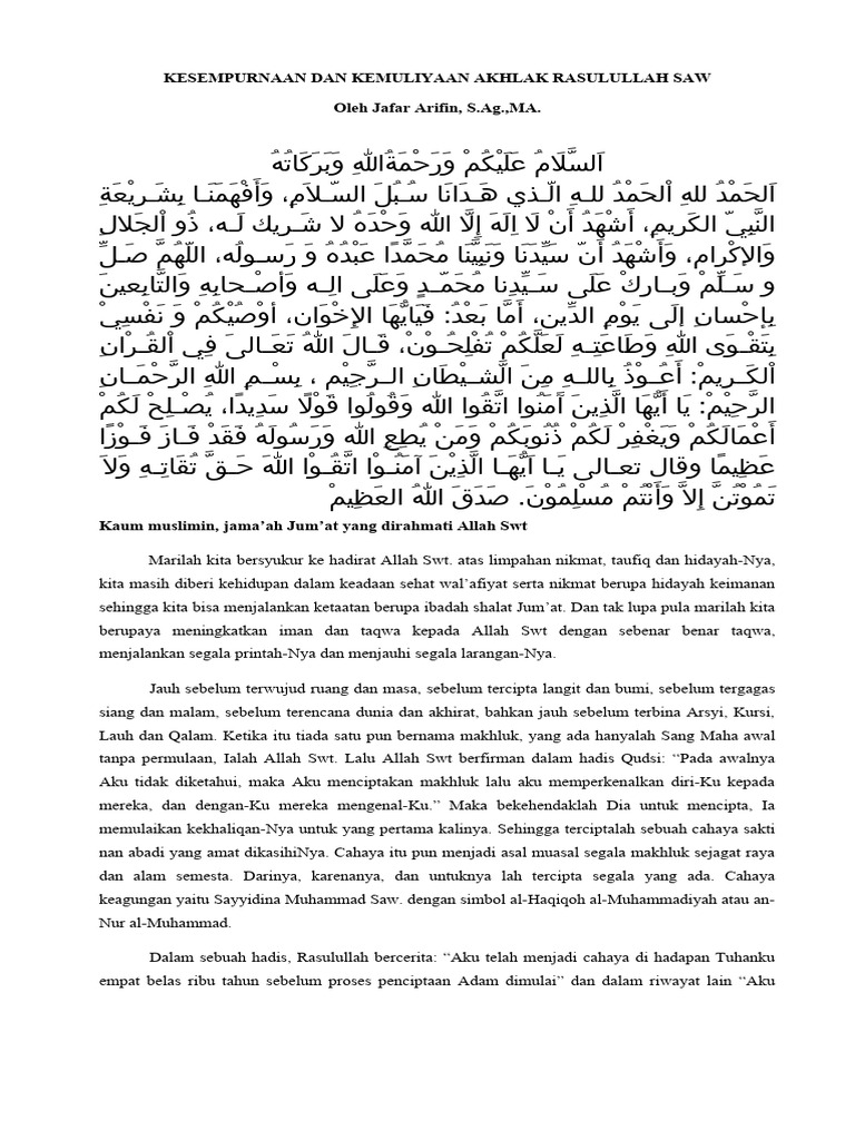 Akhlak Mulia Rasulullah SAW | PDF