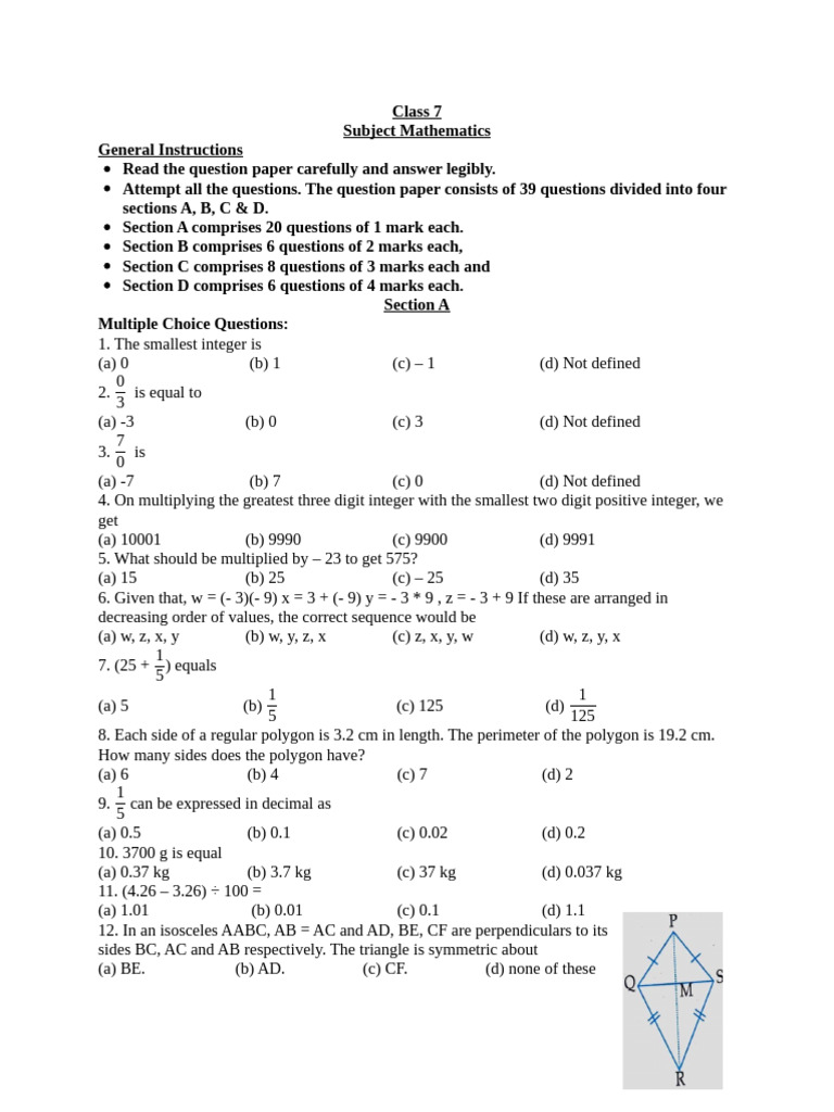 Class 7 Retest Chpter 1, 2,14 and 15 | PDF | Multiplication | Integer