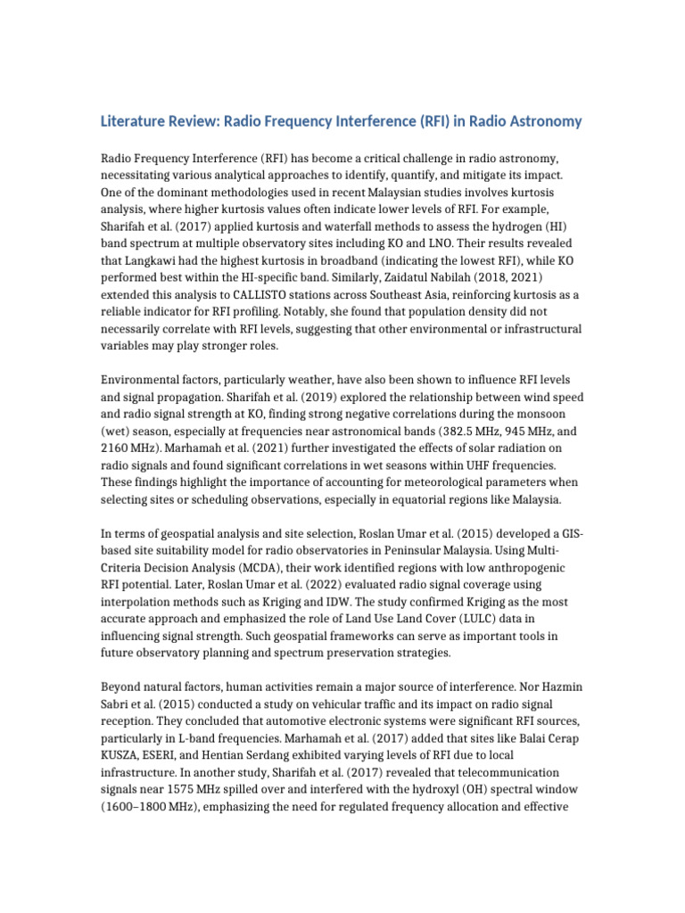 Literature Review RFI Radio Astronomy | PDF | Electromagnetic ...