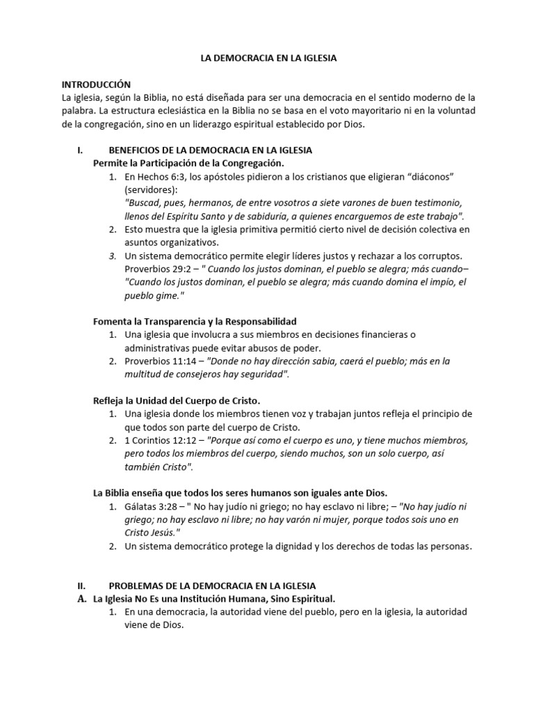 Democracia y Liderazgo en la Iglesia | PDF | Iglesia cristiana | Biblia
