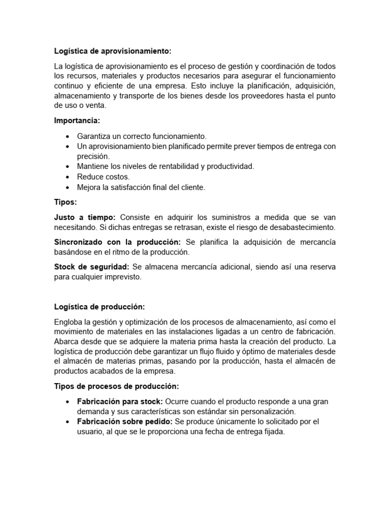 Logística de aprovisionamiento y producción | PDF