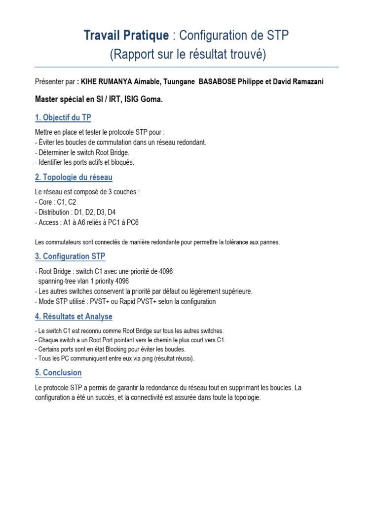 Configuration réussie du protocole STP | PDF