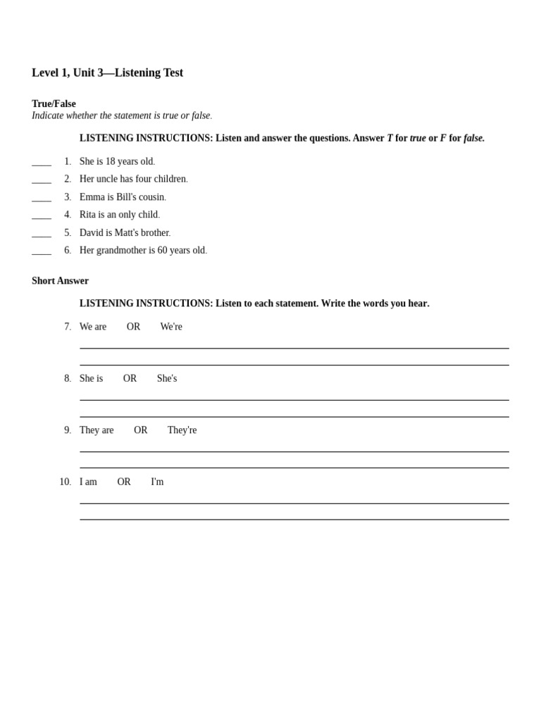 Unit 03 Listening Test | PDF
