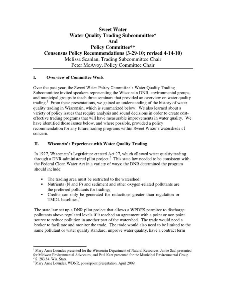 Wisconsin Water Quality Trading Guidelines | PDF | Clean Water Act ...