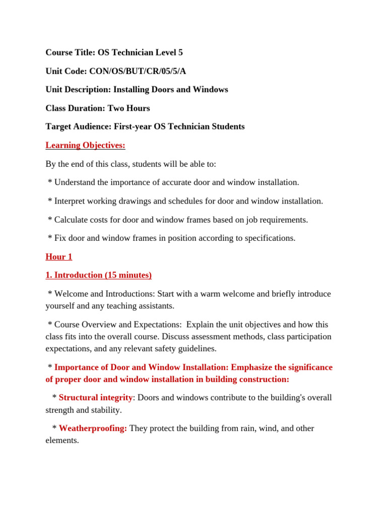 Door and Window Installation Training | PDF | Window | Door