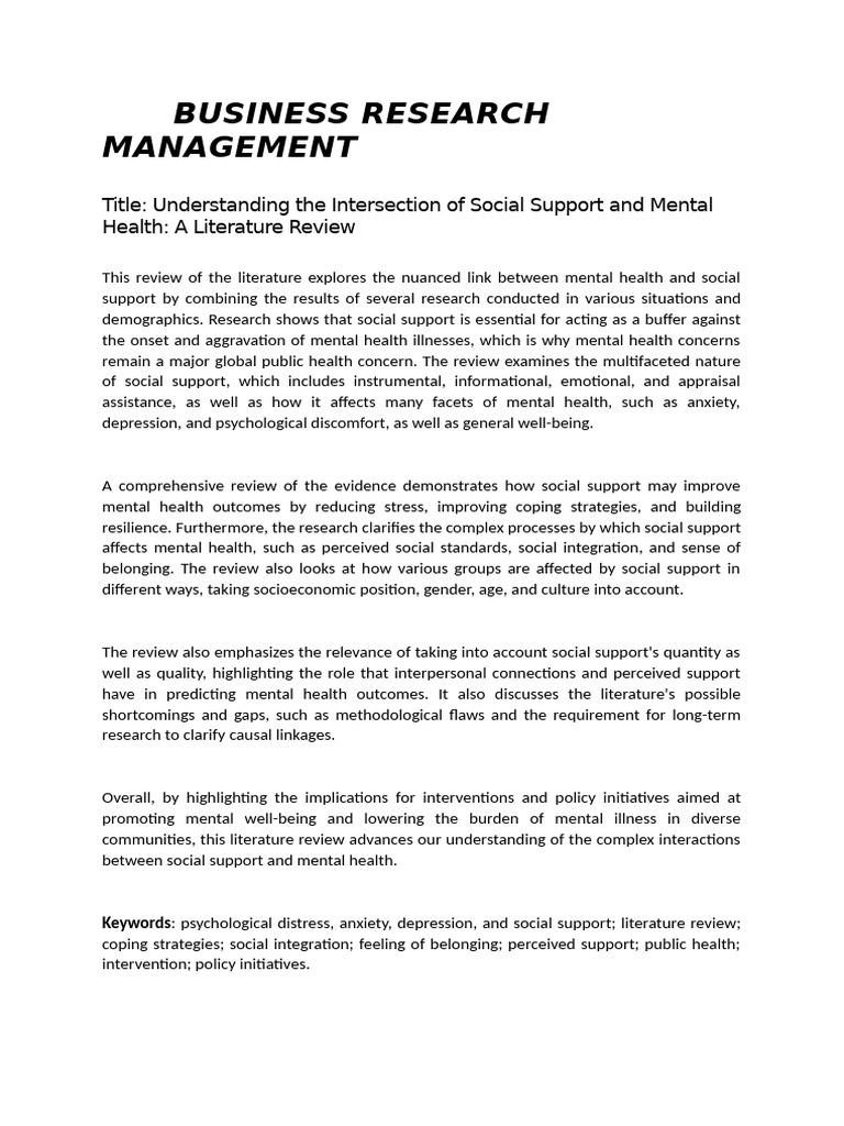 Social Support's Impact on Mental Health | PDF | Social Support ...