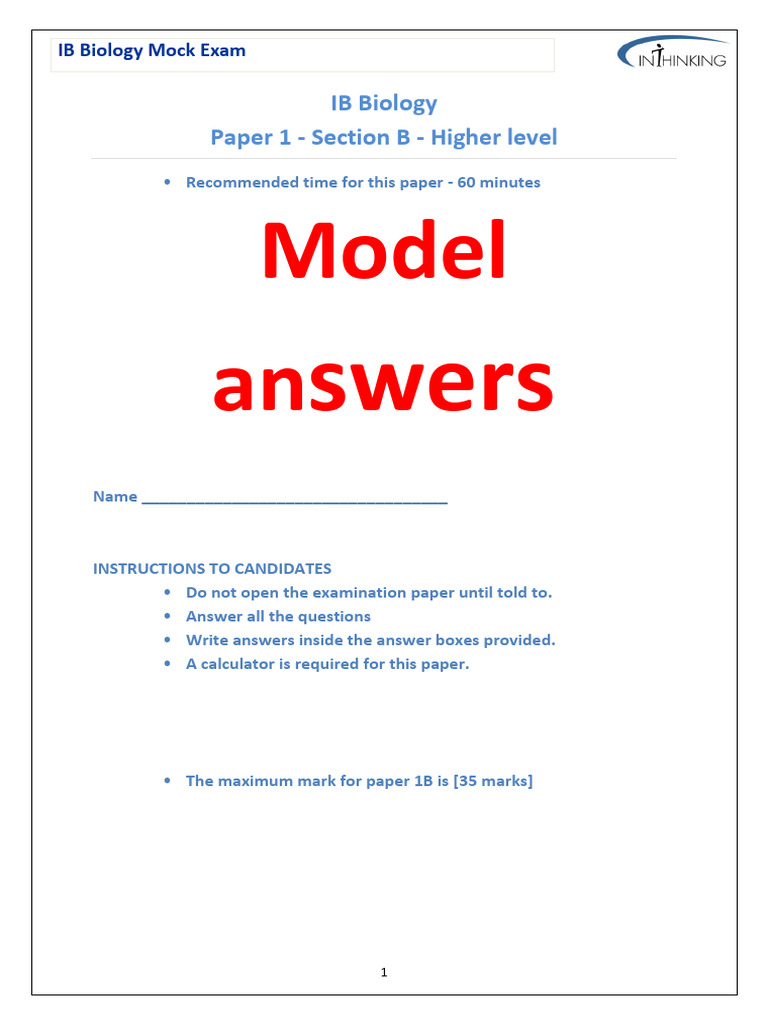 Inthinking Bio Mock 1b HL 2024 Modelanswers v2 | PDF | Heart Valve ...