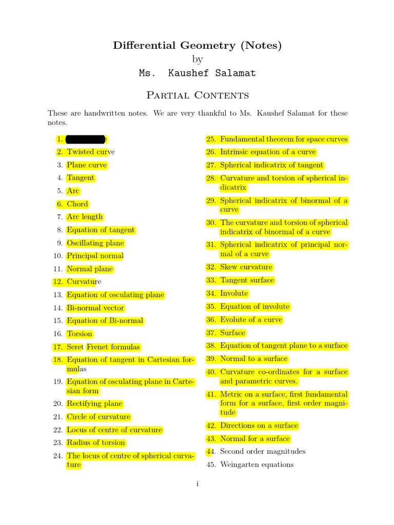 Differential Geometry Handwritten Notes | PDF | Curvature | Sphere