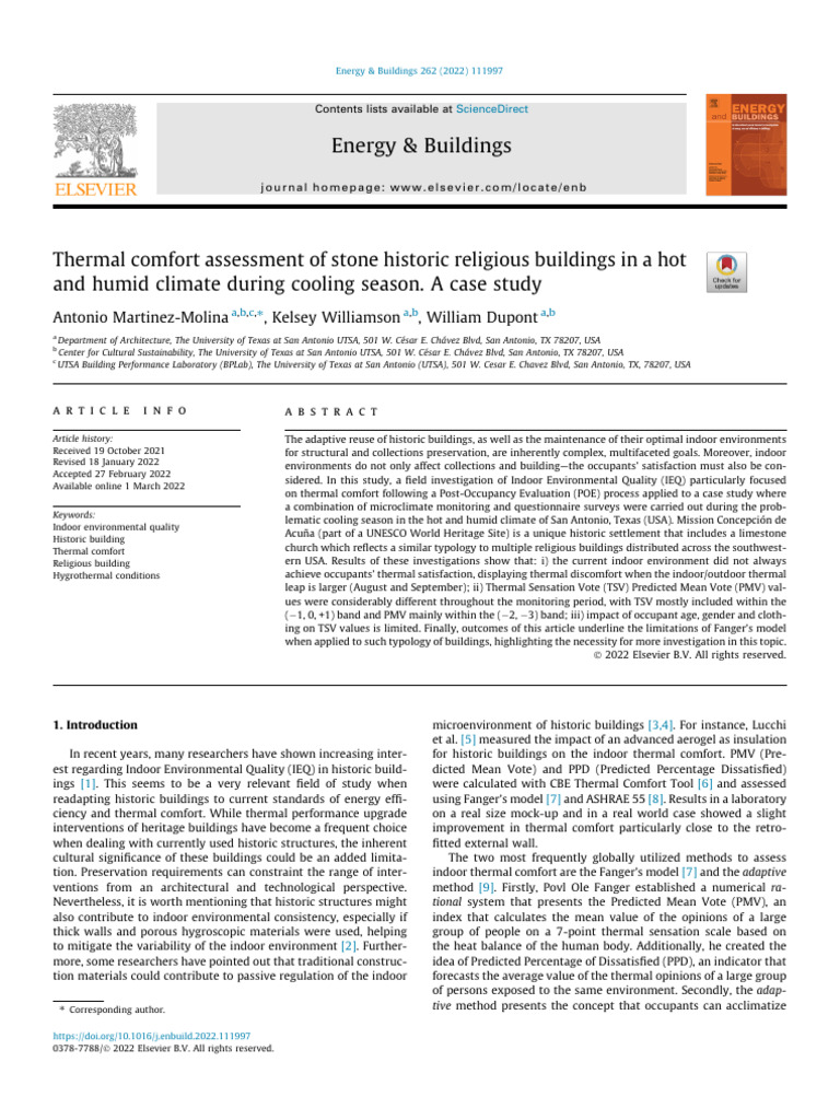 Thermal Comfort in Historic Religious Buildings | PDF | Humidity ...