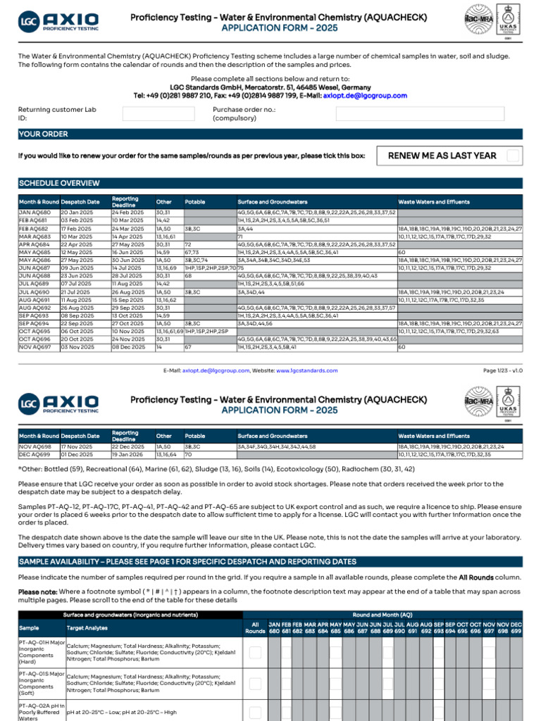 AQUACHECK 2025 Proficiency Testing Form | PDF | Nitrogen | Metals
