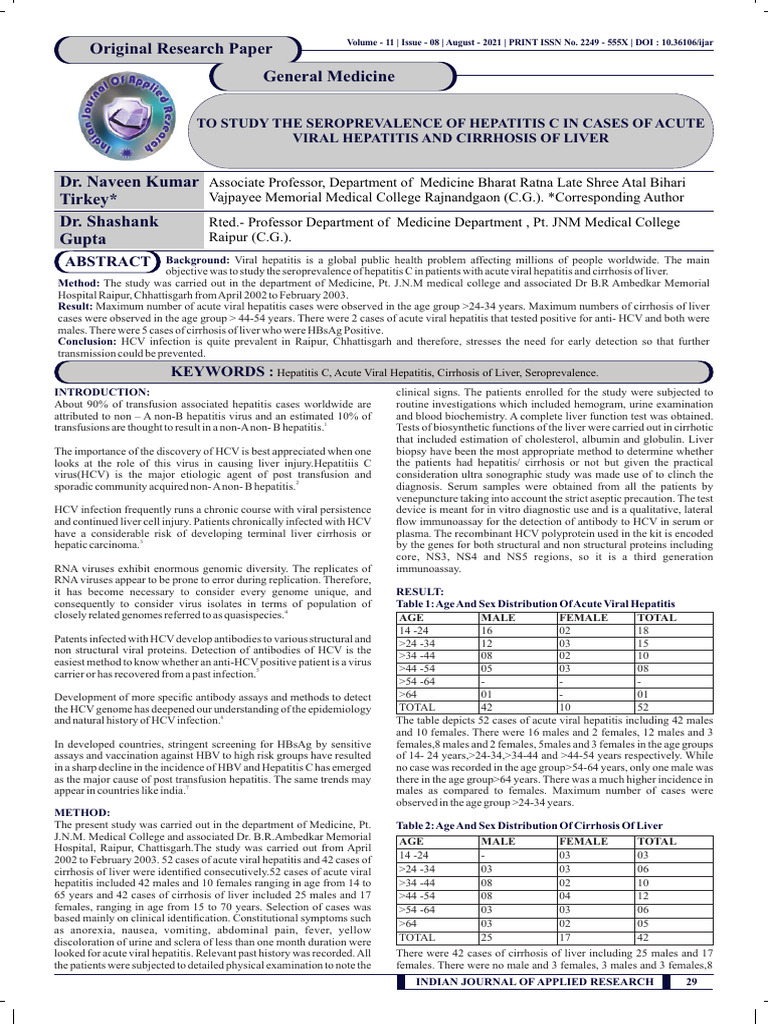 To Study The Seroprevalence of Hepatitis C in Cases of Acute Viral ...