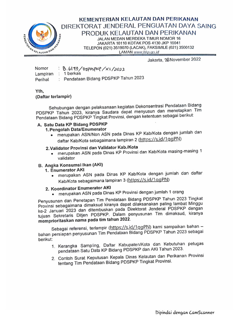 Surat Pendataan Bidang PDSPKP Tahun 2023 | PDF