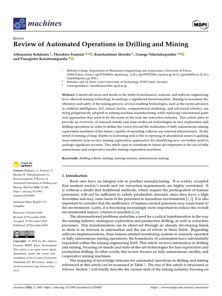 Review of Automated Operations in Drilling and Min | PDF | Lidar ...