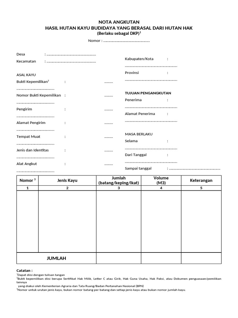 Nota Angkutan Hasil Hutan Kayu | PDF