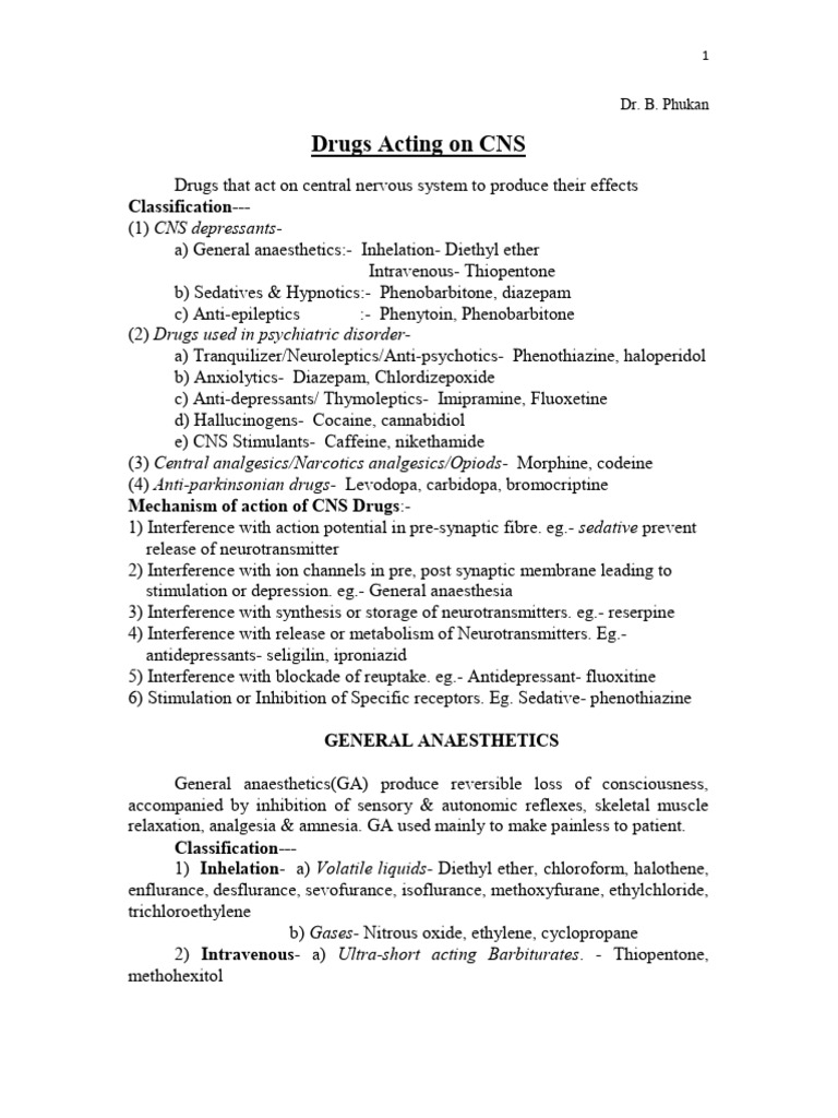 CNS Drugs and General Anaesthesia Overview | PDF | Anesthesia ...