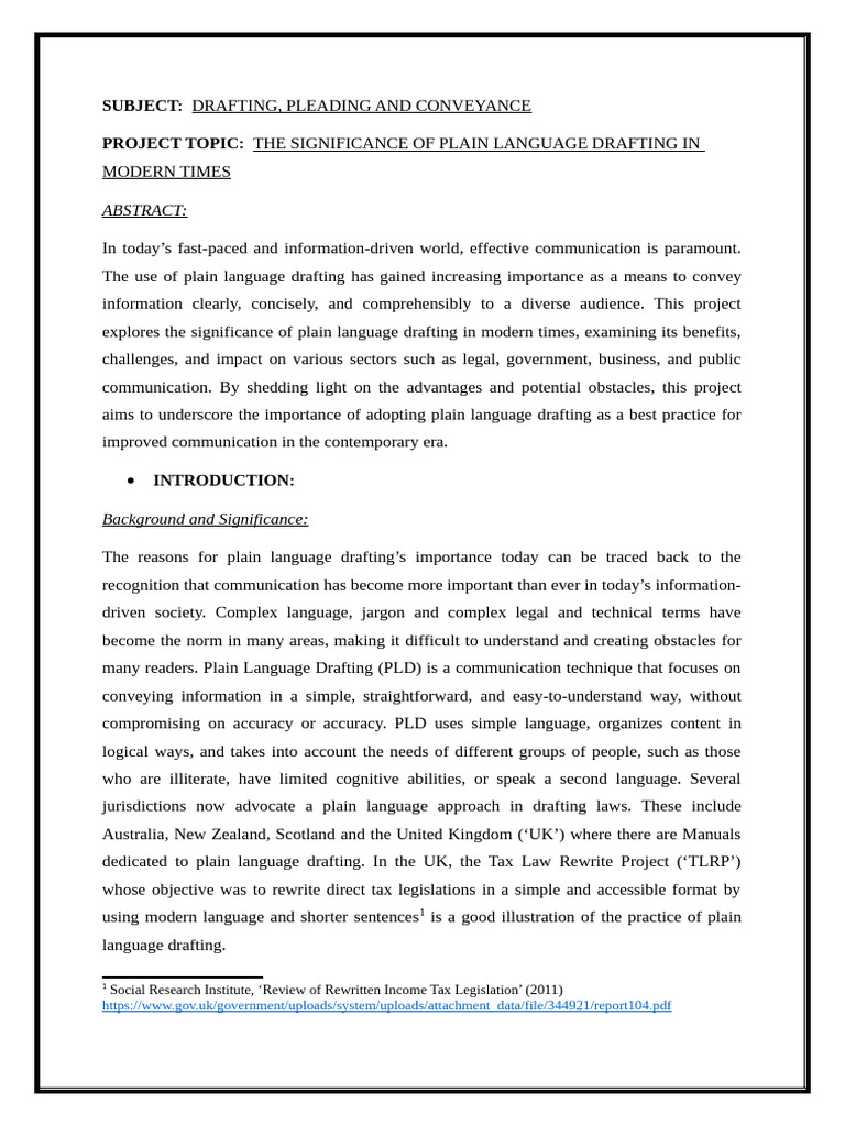 Importance of Plain Language Drafting | PDF | Plain Language ...