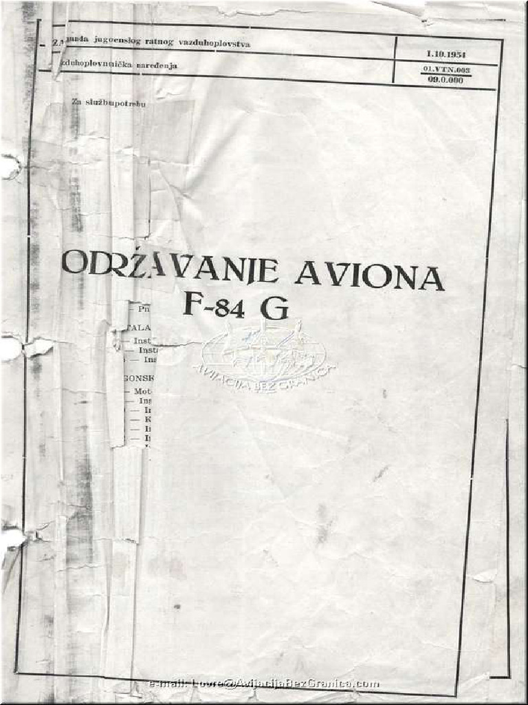 Opis I Održavanje Aviona F-84G Thunderjet | PDF