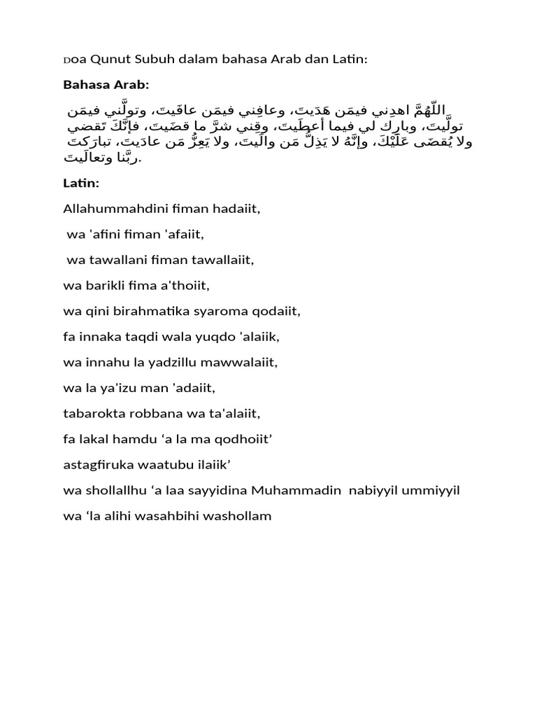 Doa Qunut Subuh Dalam Bahasa Arab Dan Latin | PDF