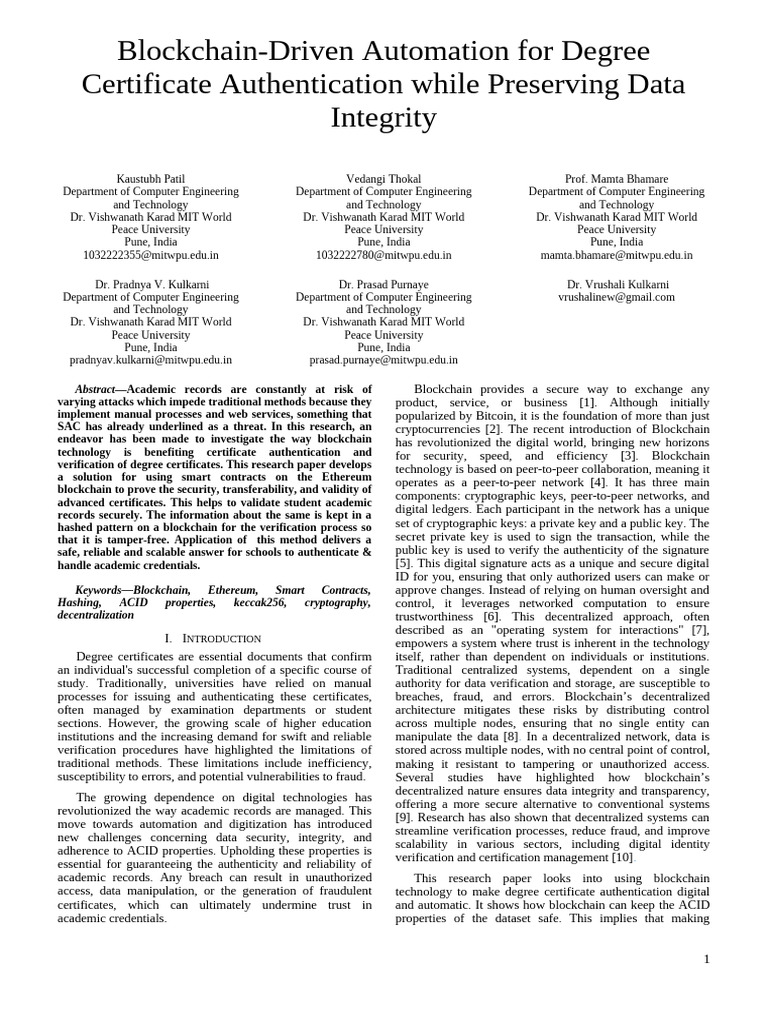 Blockchain for Degree Certificate Security | PDF | Public Key ...