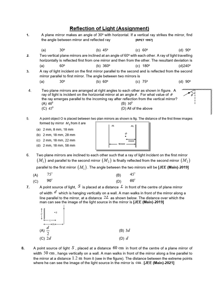 Reflection of Light with Plane Mirrors | PDF | Mirror | Reflection ...