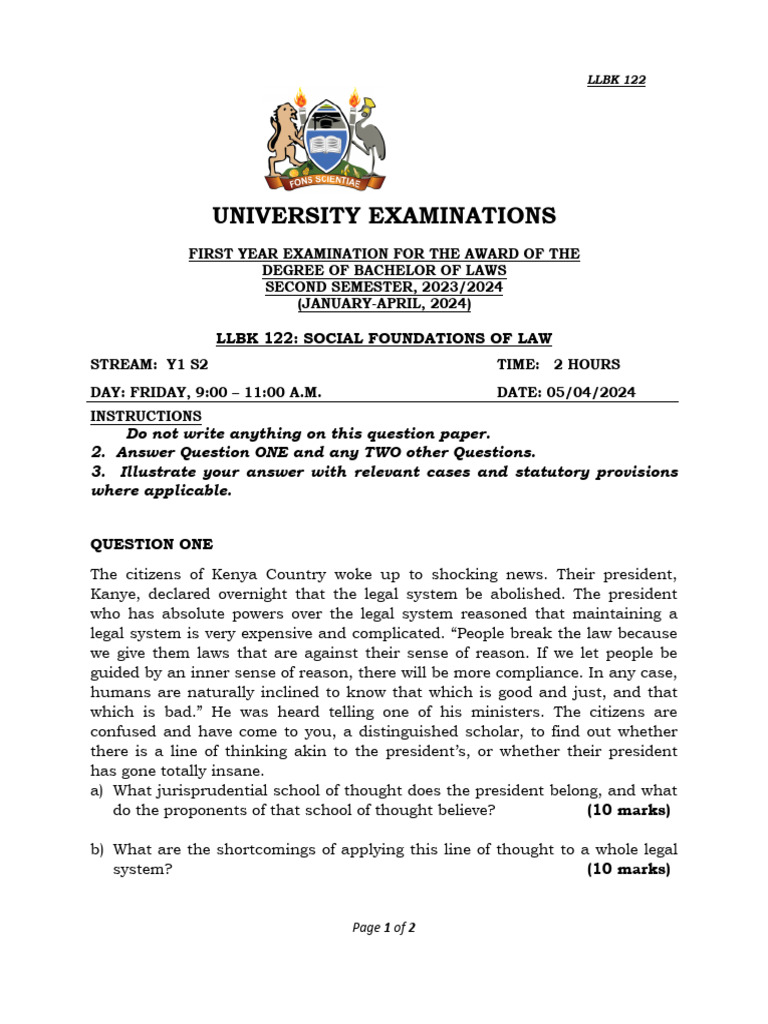 Social Foundations of Law Exam Guide | PDF