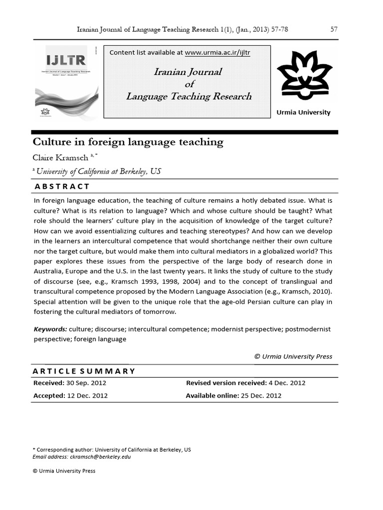 Culture in Foreign Language Teaching | PDF | Second Language | Foreign ...