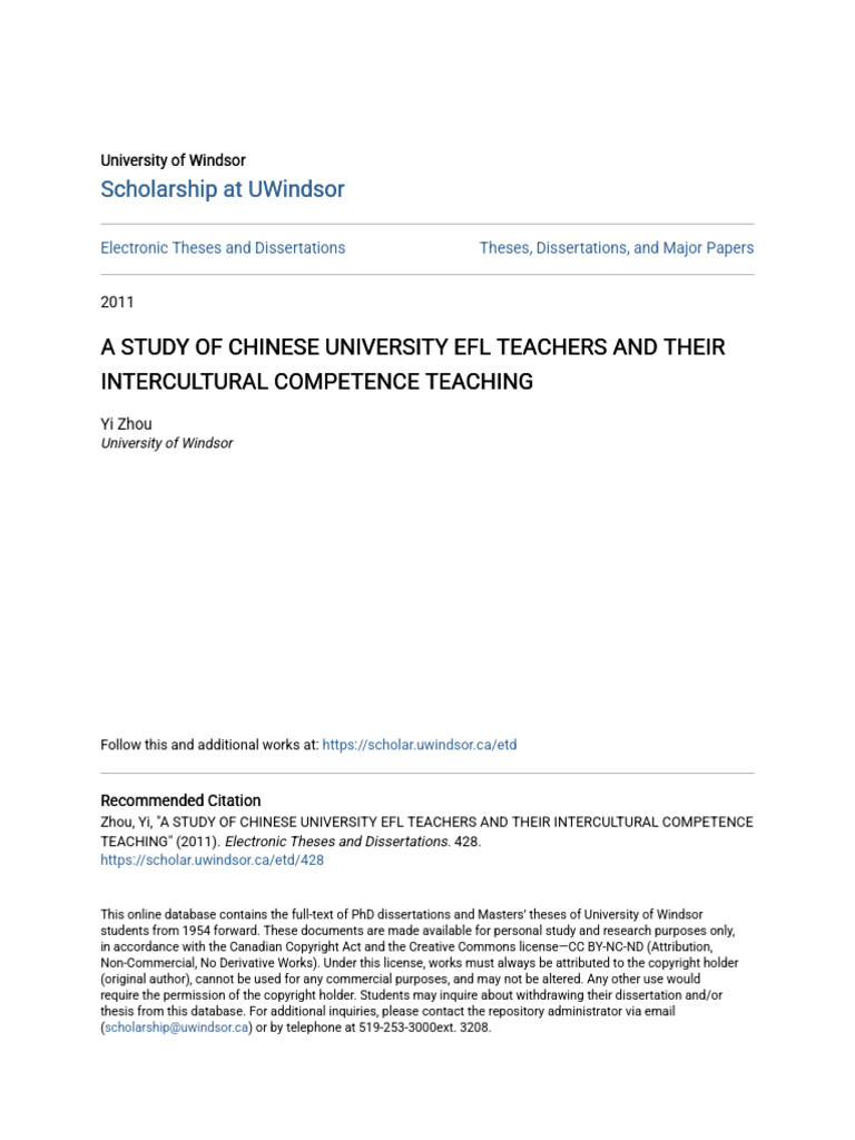 A Study of Chinese University Efl Teachers and Their Intercultura | PDF ...