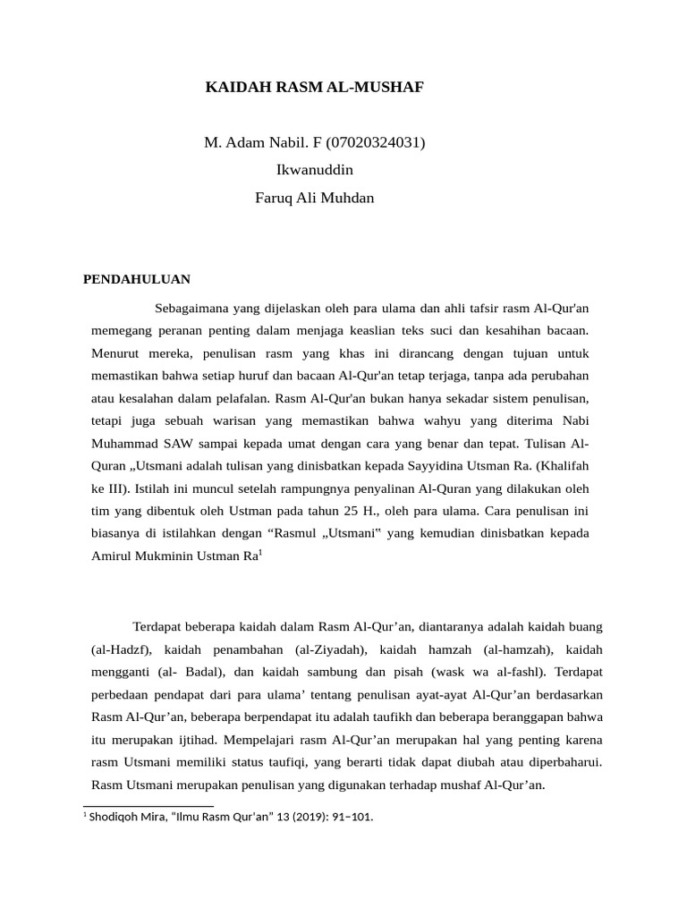 Kaidah Rasm Al-Qur'an: Panduan Lengkap | PDF