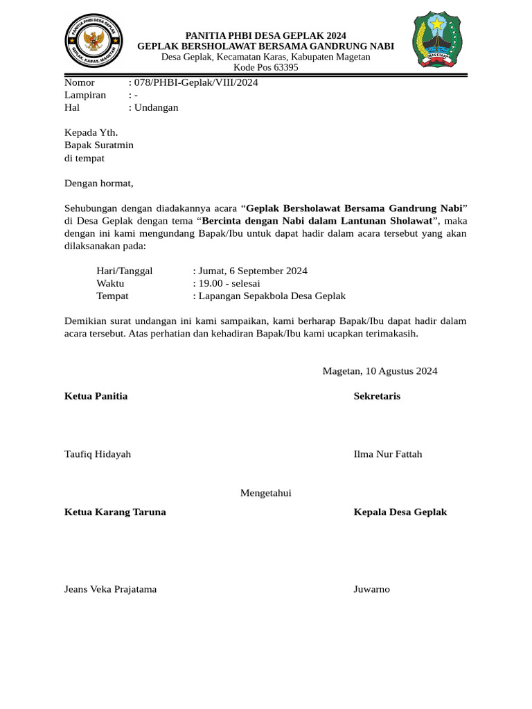 Surat Undangan-Pak Suratmin | PDF