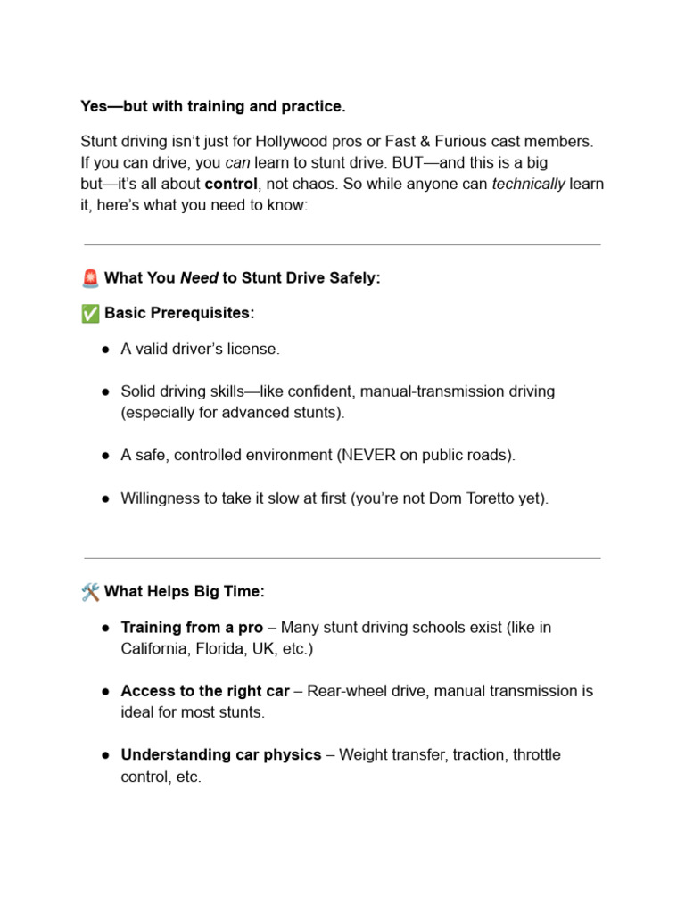 Stunt Driving Basics for Beginners | PDF
