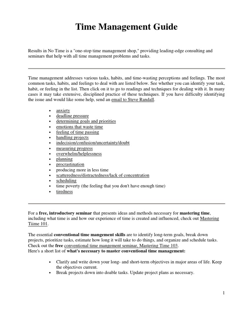Time Management Guide PDF Time Management Professional Skills