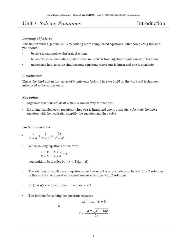 Advanced Algebra: Solving Equations | PDF | Equations | Quadratic Equation