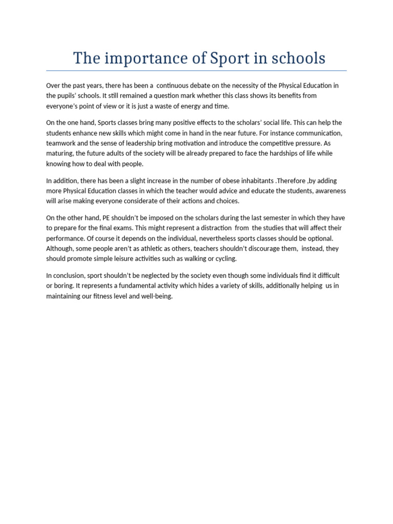 Benefits of Sports in Schools | PDF
