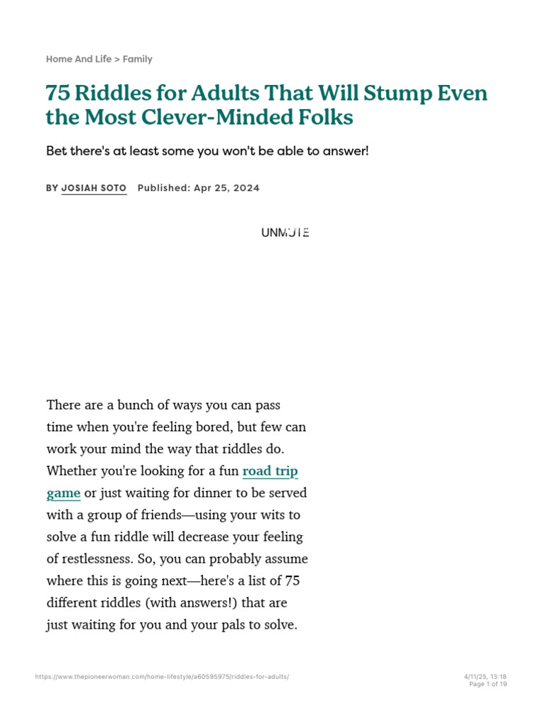 75 Riddles For Adults That Are Clever and Challenging | PDF