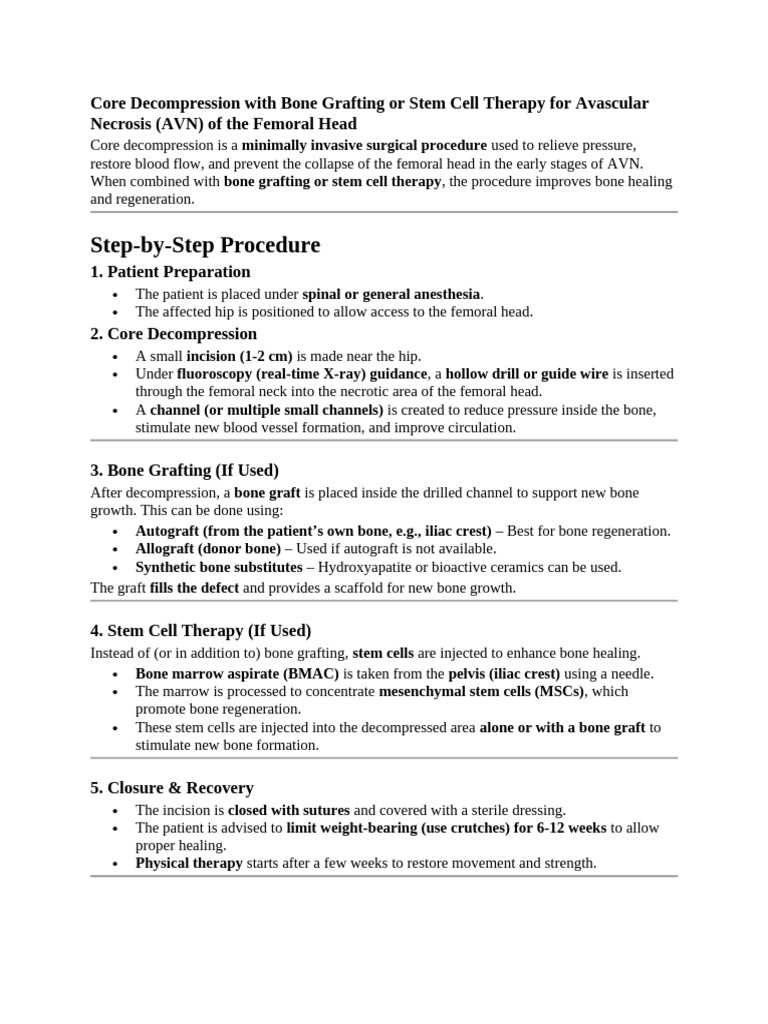 Core Decompression for AVN Treatment | PDF | Bone | Medical Specialties