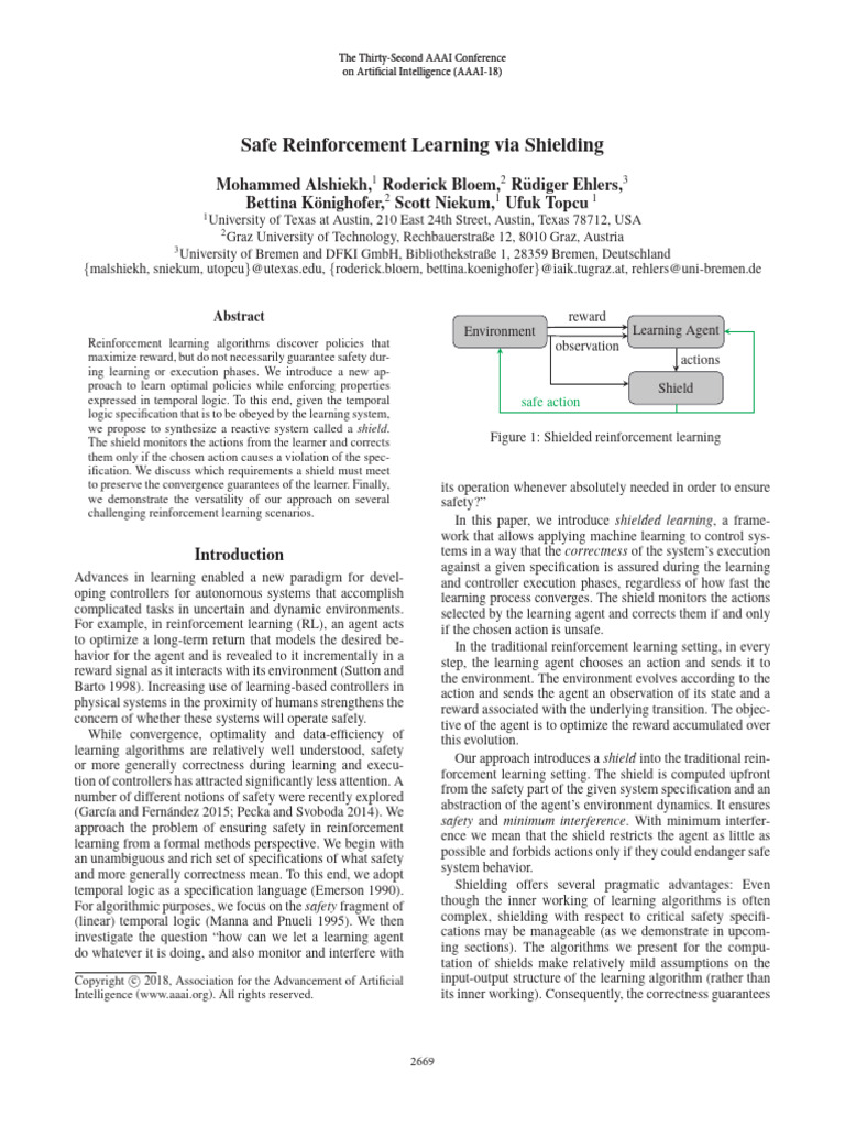 Safe Reinforcement Learning Via Shielding | PDF | Theoretical Computer ...