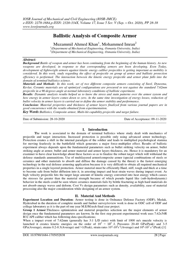 Ballistic Analysis of Composite Armor | PDF | Bullet | Strength Of ...