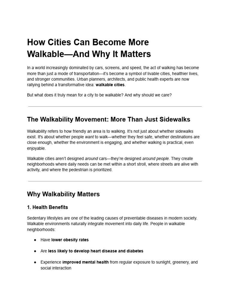How Cities Can Become More Walkable and Why It Matters | PDF | Traffic ...