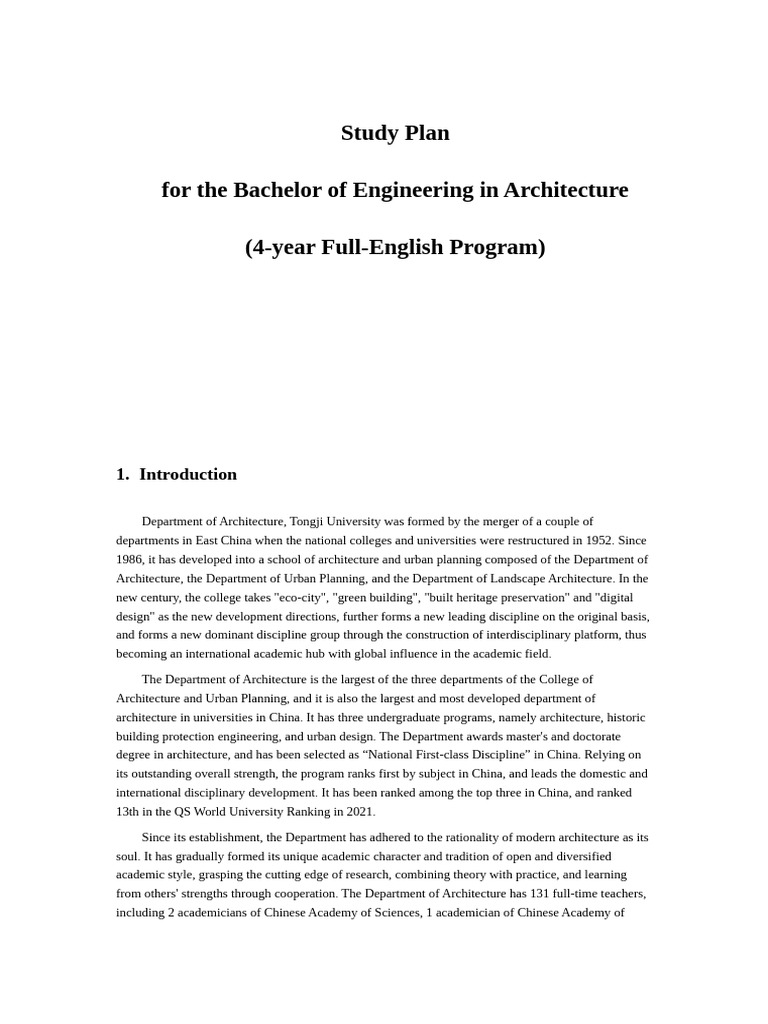 Bachelor of Engineering in Architecture Study Plan | PDF | Knowledge ...