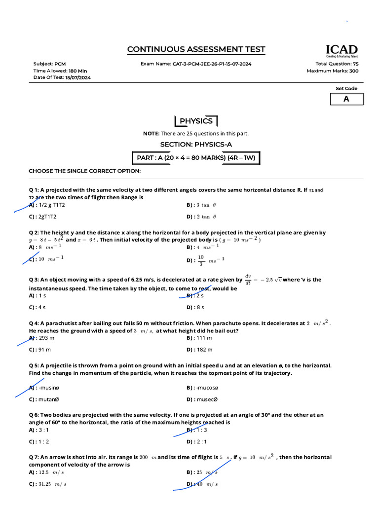 PCM Continuous Assessment Test 2024 | PDF | Electron | Atomic Orbital