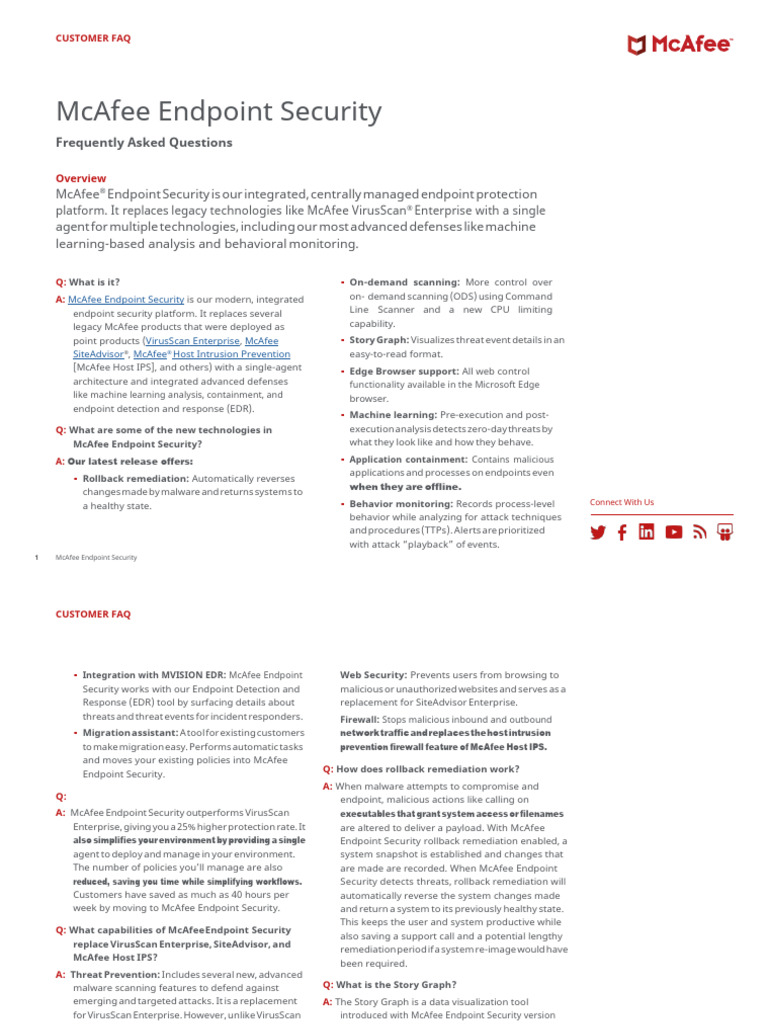 McAfee Endpoint Security FAQ Guide | PDF | Antivirus Software | Malware
