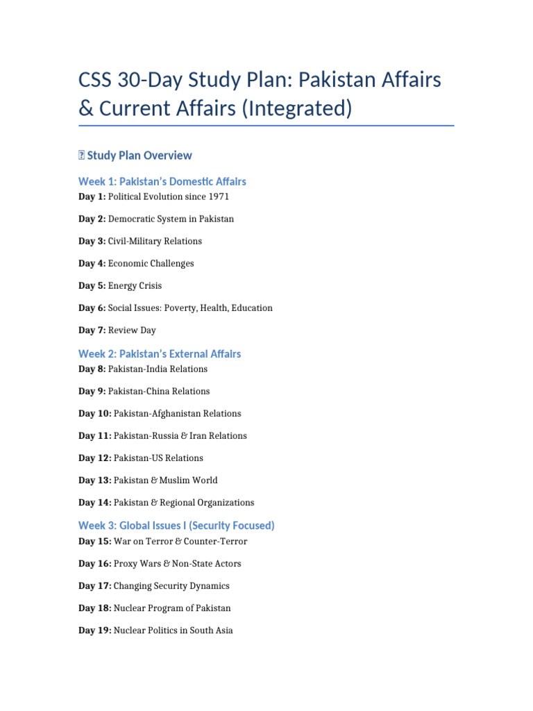 CSS Complete 30 Day Plan With Notes and Resources | PDF | Pakistan ...