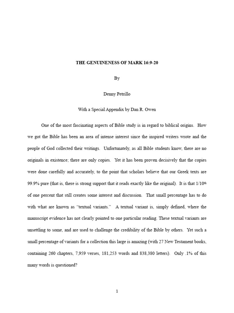 The Genuineness of Mark 16 | PDF | Gospel Of Mark | Bible