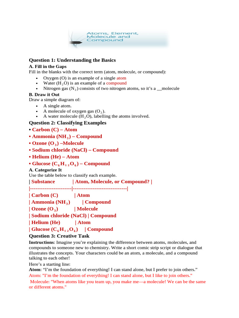 Atoms, Molecules, and Compounds Explained | PDF | Chemical Compounds ...
