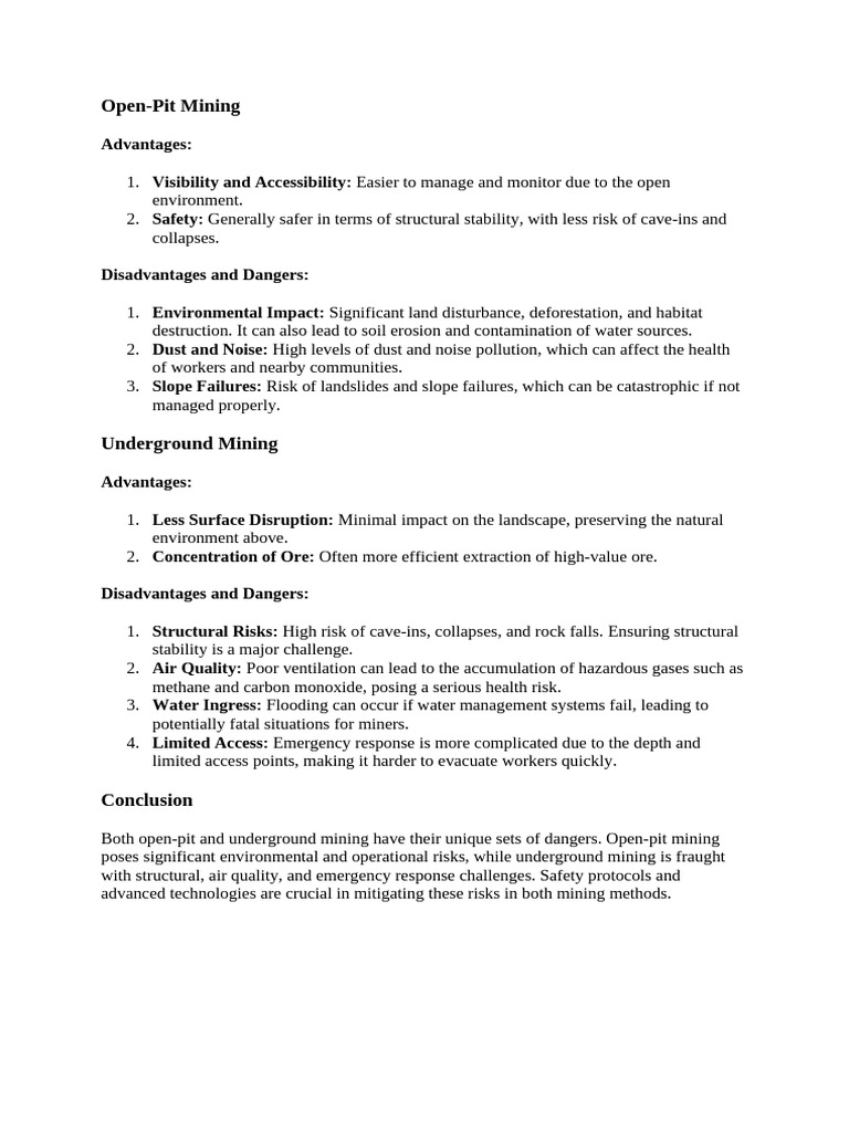 Open-Pit vs Underground Mining Risks | PDF