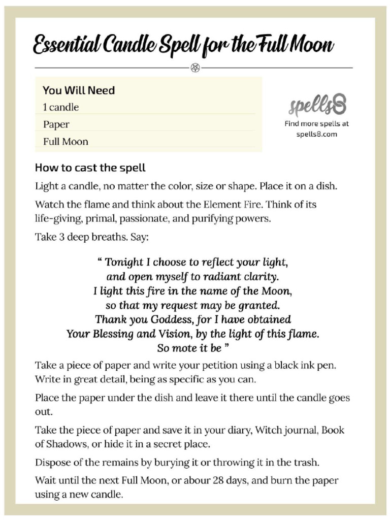 Essential Candle Spell For The Full Moon 2 | PDF