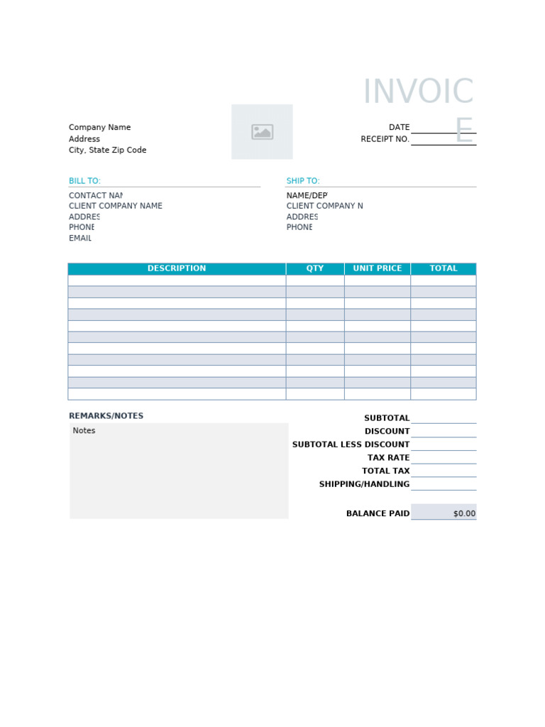 Blank Invoice Template for Excel | PDF